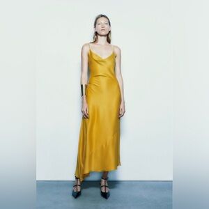 Zara Yellow Satin Slip Dress